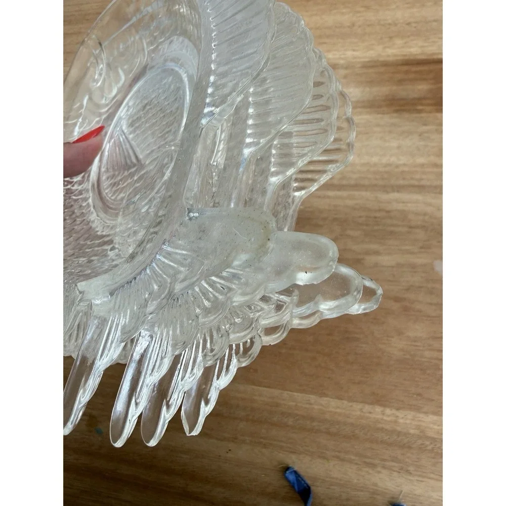 Set of 4 Vintage Glass Fish Plates‎ Clear Pressed Glass Serving Dishes Chipped